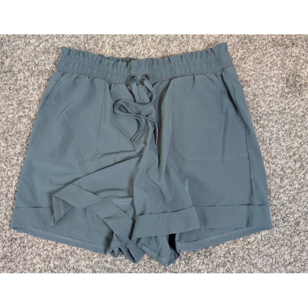 Danskin Womens Large Blue Gray Paperbag Waist Active Shorts